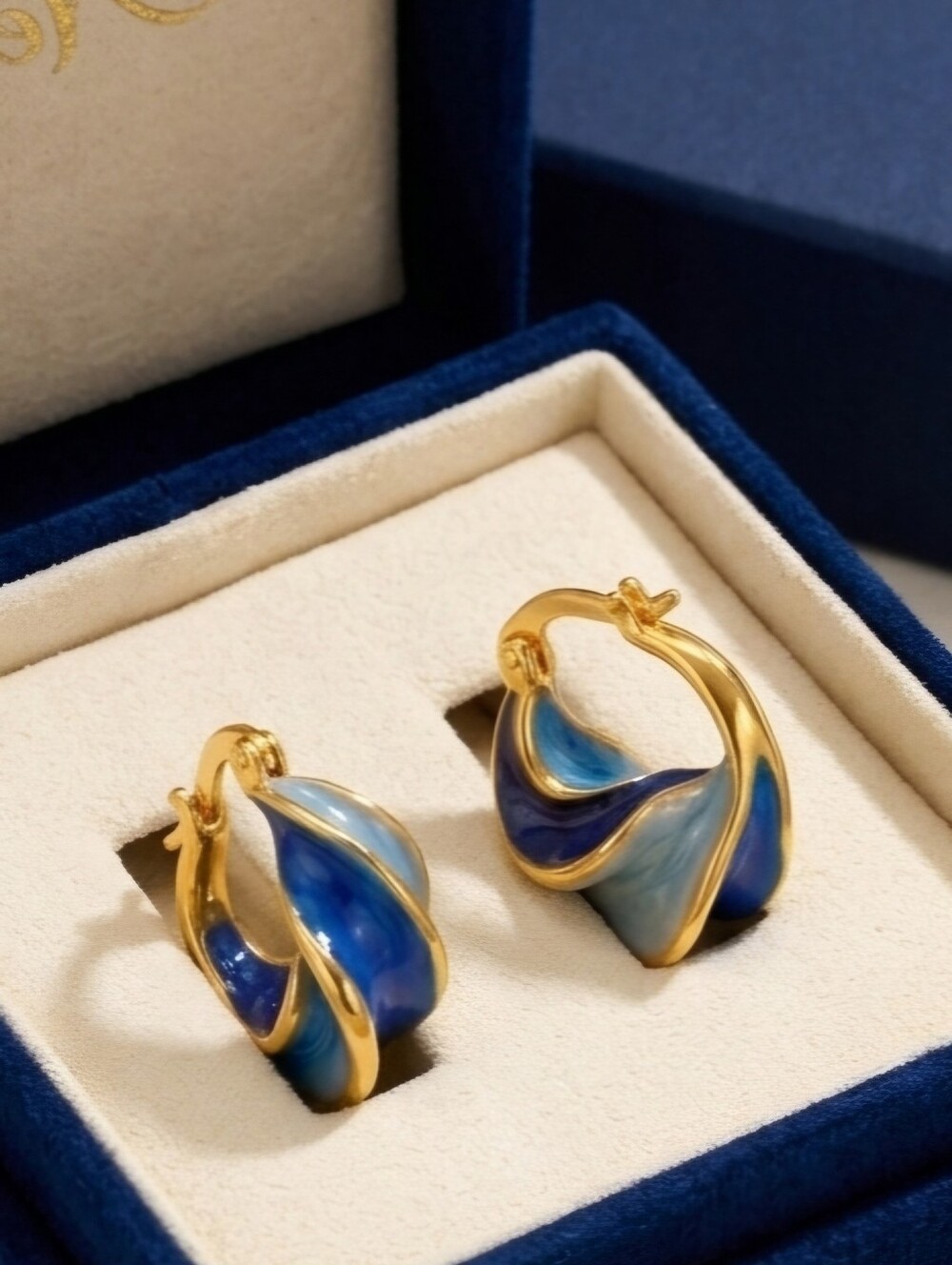 Elegant Gold and Blue Free Form Earrings
